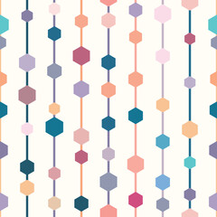Colorful geometric vector pattern, seamless repeat, vertical stripes with hexagons