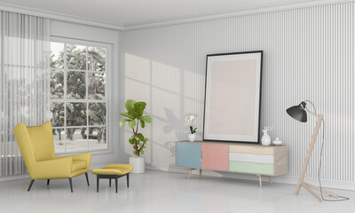 mock up poster frame in hipster interior living room, 3D render