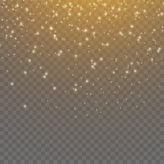 Bright light after the explosion of a star, bokeh, beautiful small particles of dust and glitter on a transparent background