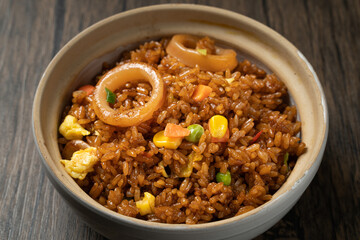A plate of delicious fried rice with squid
