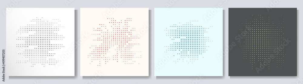 Poster vector illustration. set of halftone dots banners. tech dotted spots using halftone circle. pattern 