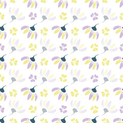 Vector yellow purple green flower seamless pattern isolated on a white background. Print for bed linen. trend print for textiles and wallpaper