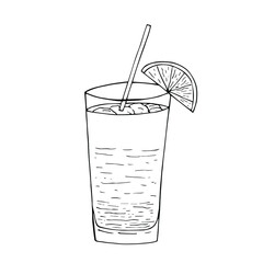 Tequila sunrise cocktail vector illustration, hand drawing sketch
