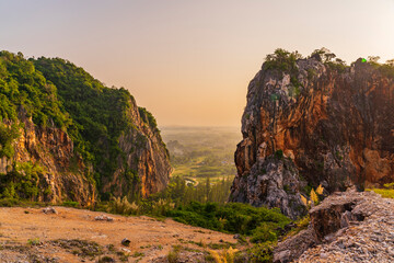 Unseen Songkhla ,Khao Khuha, a naturally occurring mountain In the past there was a quarry concession ,in Thailand