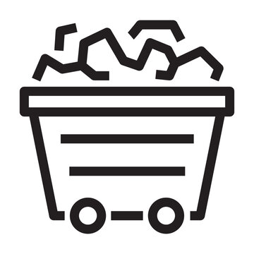 recommend clip art: Cart with coal icon in outline style on white background.