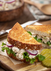 Tuna salad sandwich cut in half
