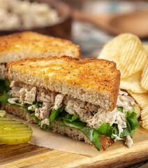 Tuna salad sandwich cut in half