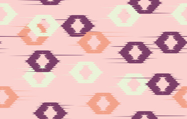 Beautiful Motif Ethnic Ikat. Seamless pink Kasuri pattern in tribal, folk embroidery, Mexican, Indian style.Aztec rhombus geometric art ornament print. slubby textured design for carpet, fabric.