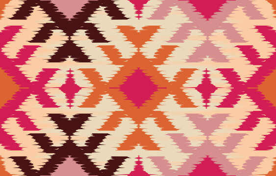 Beautiful Motif Ethnic Ikat Navajo. Seamless Kasuri pattern in tribal, folk embroidery, Mexican, Indian, Moroccan style.Aztec geometric art ornament print. textured design for carpet, fabric.