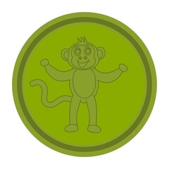 Smiling monkey standing arms raised in green color round icon