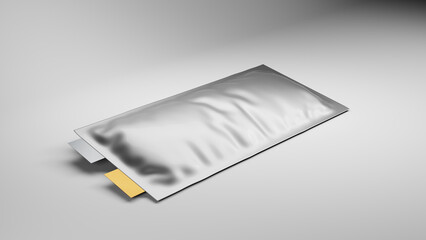 The cell of a lithium polymer battery is swollen due to degradation or misuse. 3d render
