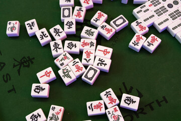 Mahjong tiles shot from above