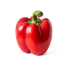 Bright red bell pepper with a green stalk, isolated on a white background