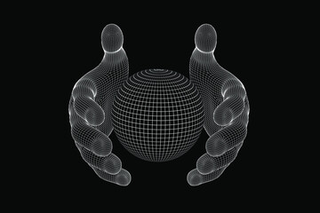 3d geometric hand grid futuristic hand holding world