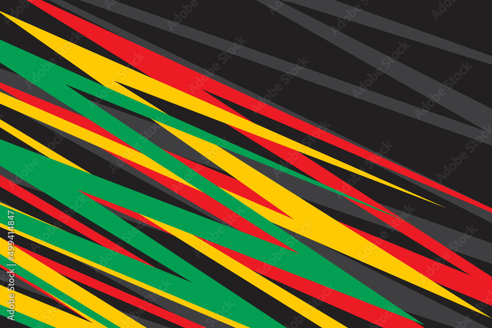 Poster abstract background with overlapping sharp and zigzag line pattern and with jamaican color theme