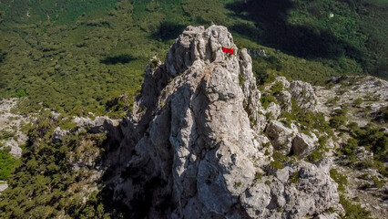  flight over suspension bridges at the peak of ai petri mountain in Crimea.