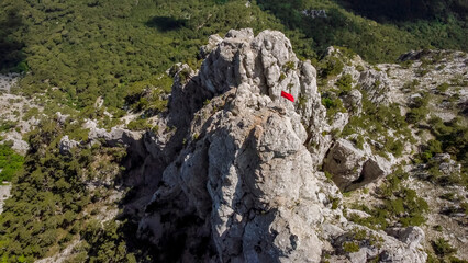  flight over suspension bridges at the peak of ai petri mountain in Crimea.