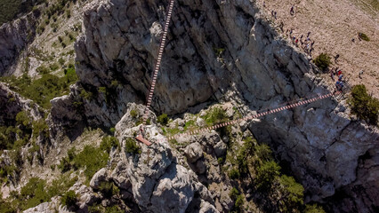  flight over suspension bridges at the peak of ai petri mountain in Crimea.