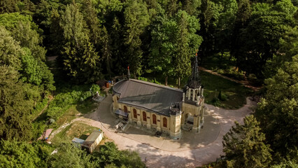 neo gothic church of holy apostles peter and paul in shuvalov park in saint petersburg.
