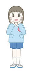 感動するスモックを着た女の子の幼稚園児