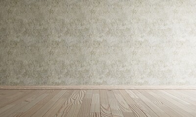 Empty room with wooden floor and raw concrete wall in dark tone vintage style background. Interior architecture and construction material wallpaper concept. 3D illustration rendering