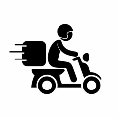 Shipping fast delivery man riding motorcycle icon symbol, glyph solid black design for apps and websites, Track and trace processing status, Isolated on white background, Vector illustration