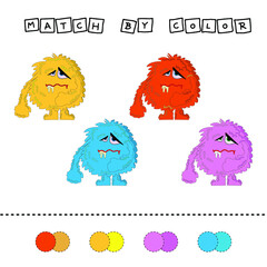 worksheet vector design, challenge to connect the monsters with its color. Logic game for children.