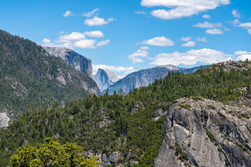 El Capitan & Half Dome View from Big Oak Flat Road, in Yosemite National Park, near Merced, California.