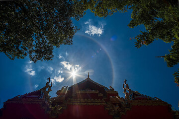Natural phenomenon Sun halo in thai temple