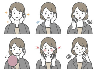 顔の肌に関する色々　スーツの中年女性