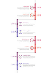 Vertical timeline infographics with five eight with icons and text