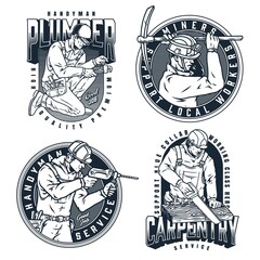Obraz premium Workers with tools emblems set