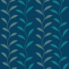 Dark blue leaf vector pattern, seamless botanical print