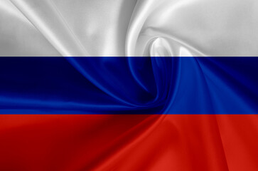 Beautiful wavy flag of Russia. Russian tricolor, top view