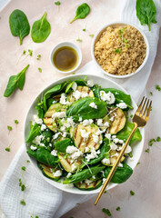 Healthy meal grilled courgette with feta and spinach
