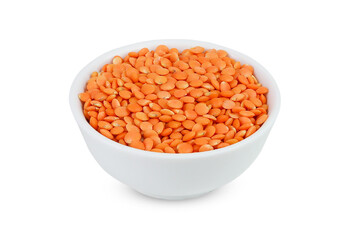 Fototapeta na wymiar Lentils on an isolated white background. Lentils in a white bowl.
