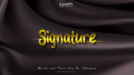 signature editable text effect with black wavy background. black silk luxury background.