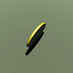 Coin abstract design. A gold-colored coin rolls on edge. 3D render illustration.