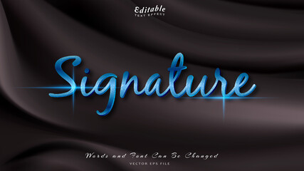 signature editable text effect with black wavy background. black silk luxury background.