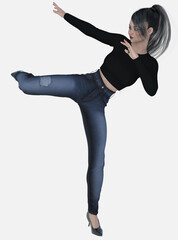 Obraz premium Nico is a beautiful young woman with long black hair on an isolated white background. 3D illustration character model render.