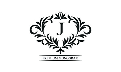 Exquisite monogram template with the initials J. Elegant logo for cafes, bars, restaurants, invitations. Business style and brand of the company.
