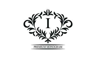Exquisite monogram template with the initials I. Elegant logo for cafes, bars, restaurants, invitations. Business style and brand of the company.