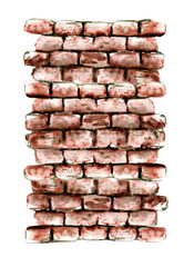 Watercolor pile of brown bricks. Texture of brick wall surface shaped from blocks isolated on white background.
