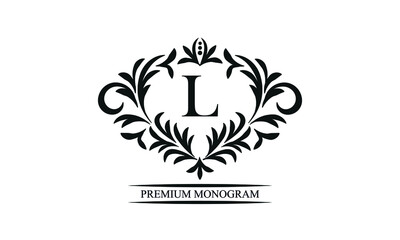 Exquisite monogram template with the initials L. Elegant logo for cafes, bars, restaurants, invitations. Business style and brand of the company.