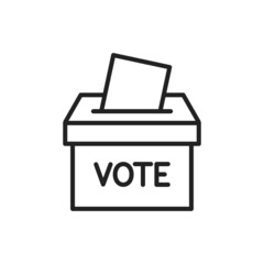 Voting paper and ballot box. Outline icon. Vector illustration.