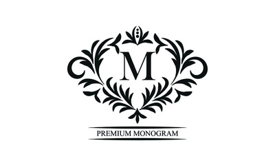 Exquisite monogram template with the initials M. Elegant logo for cafes, bars, restaurants, invitations. Business style and brand of the company.