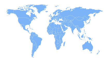 Blue map of the world. Vector illustration.