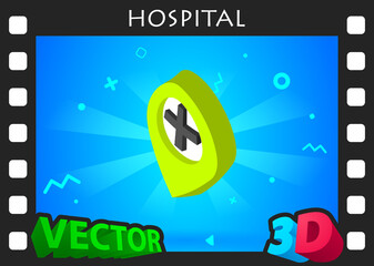 Hospital isometric design icon. Vector web illustration. 3d colorful concept