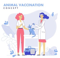 Veterinary vaccination concept with animal and doctor in vet clinic for immunity health.