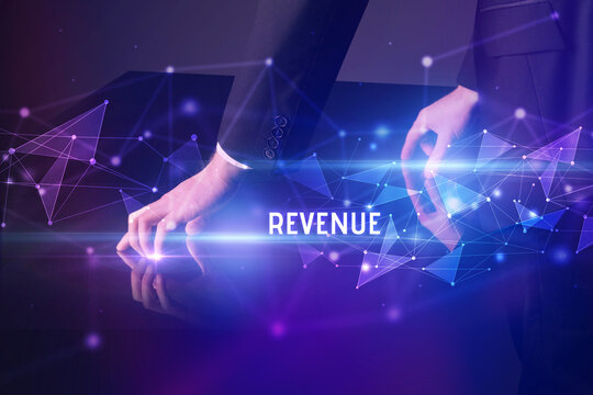 Businessman touching huge screen concept